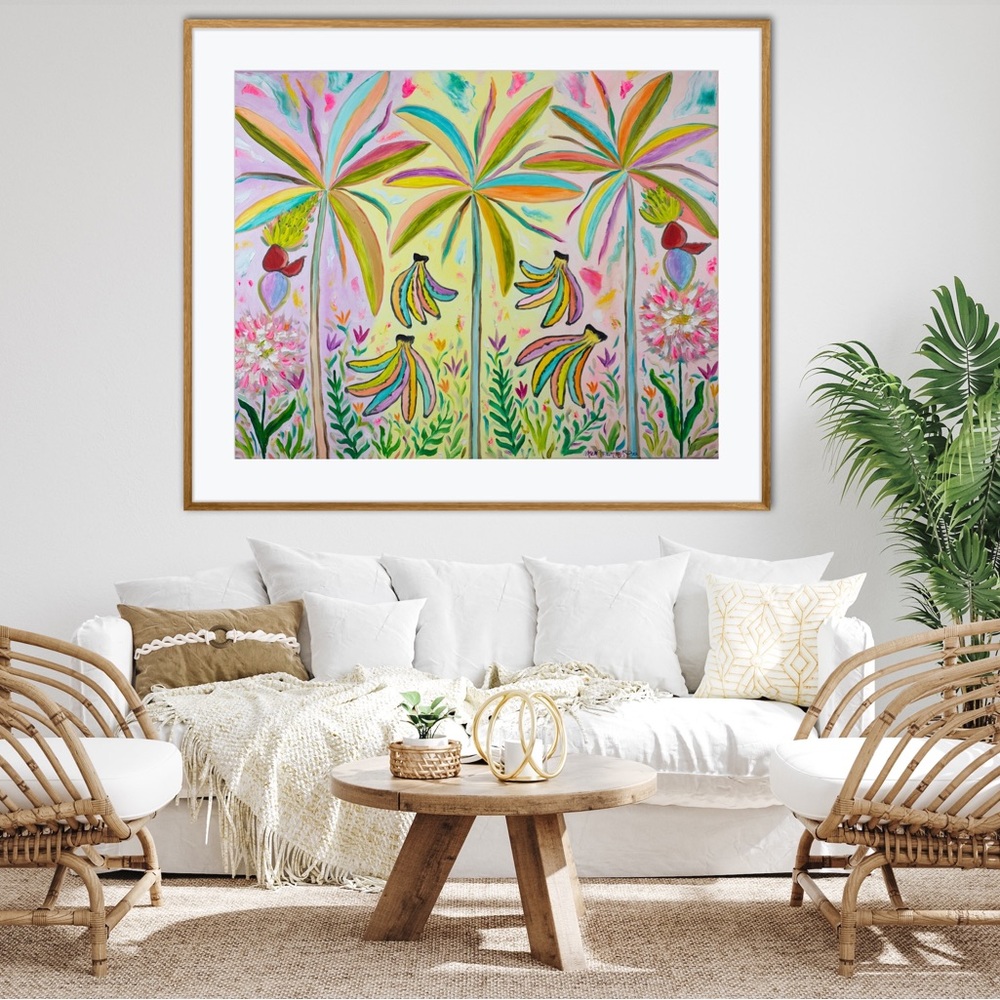Banana Bunches Art Print Oil Painting tropical trees whimsical colorful decor - Picture 4 of 9